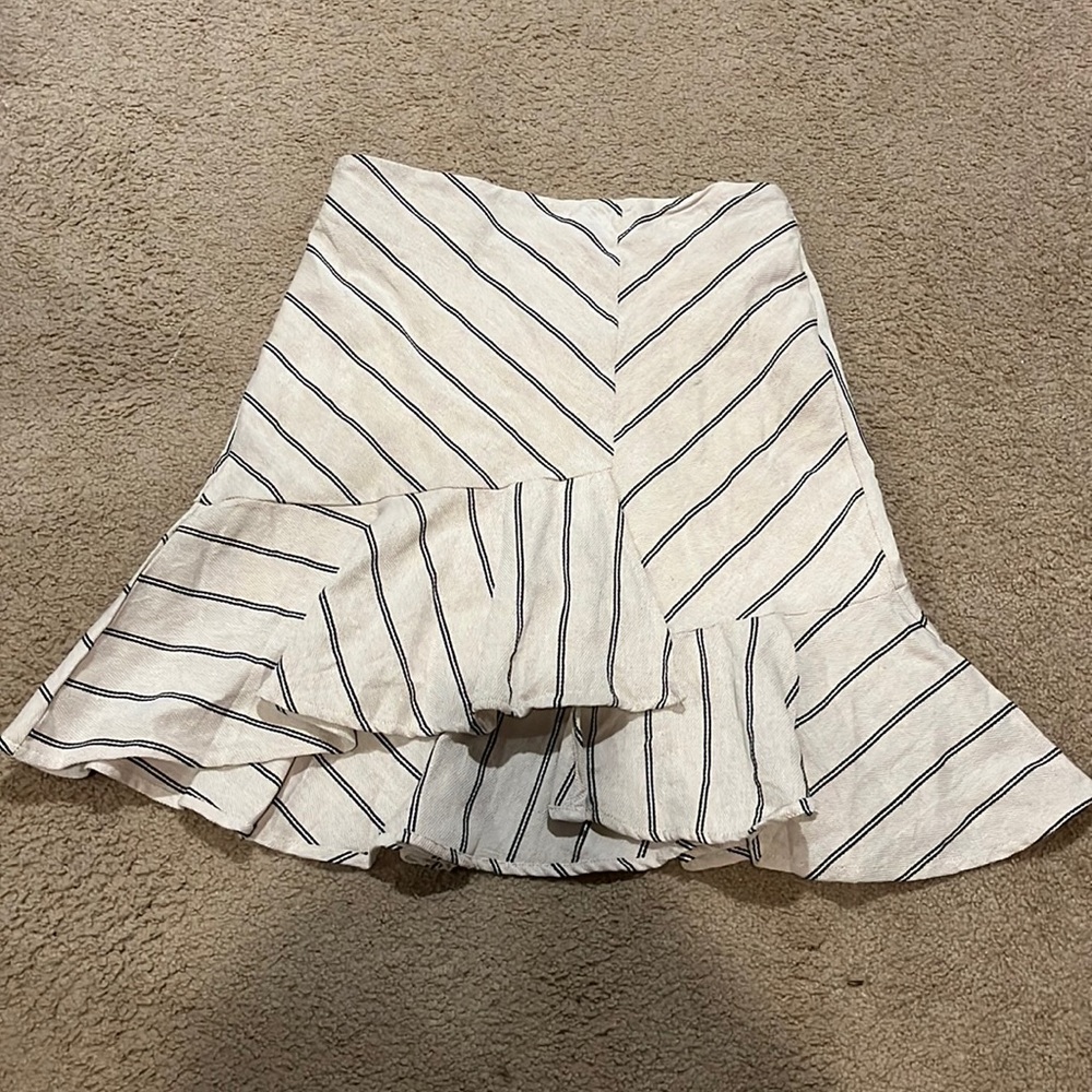 Beige Striped Asymmetric Linen Skirt